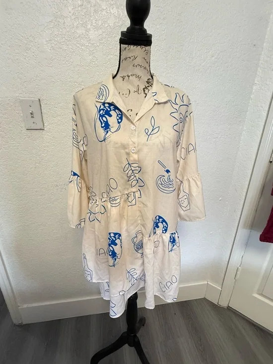 Commense "Ciao" Graphic Print Mini Dress - XS - Bell Sleeve & Tiered Hem - Picture 10 of 14